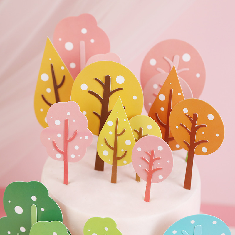 Prekrivač za tortu Zastavice za drvce Ružičasto zelena Šumska dekoracija za rođendansku zabavu Dodatak za pečenje Potrepštine za kolače Pokloni