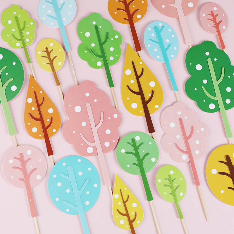 Prekrivač za tortu Zastavice za drvce Ružičasto zelena Šumska dekoracija za rođendansku zabavu Dodatak za pečenje Potrepštine za kolače Pokloni