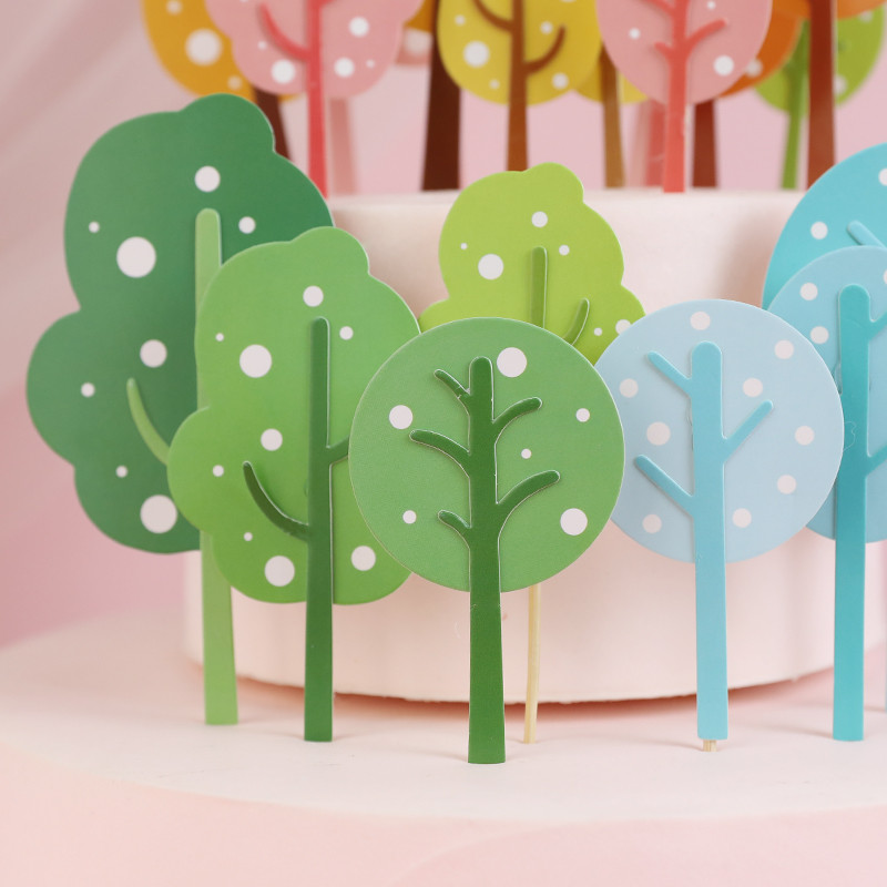 Prekrivač za tortu Zastavice za drvce Ružičasto zelena Šumska dekoracija za rođendansku zabavu Dodatak za pečenje Potrepštine za kolače Pokloni
