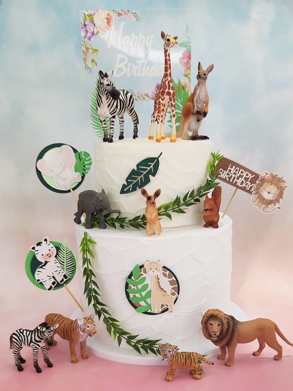 Dječji ukrasi za rođendansku tortu Divlje šumske životinje Vjeverica Zec Jelen Model Ukrasi Čestitka Dječja jednogodišnja zabava