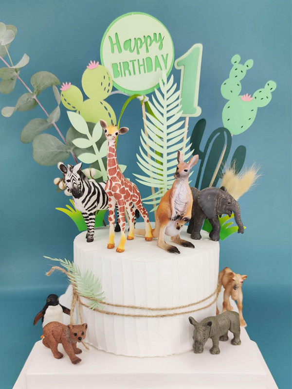Dječji ukrasi za rođendansku tortu Divlje šumske životinje Vjeverica Zec Jelen Model Ukrasi Čestitka Dječja jednogodišnja zabava