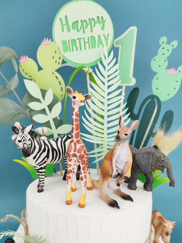 Dječji ukrasi za rođendansku tortu Divlje šumske životinje Vjeverica Zec Jelen Model Ukrasi Čestitka Dječja jednogodišnja zabava
