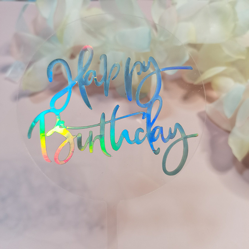 INS New Happy Birthday Akrilni nadjev za torte Laserski obojeni okrugli nadjev za torte za dječje rođendane Ukrasi za torte Baby Shower