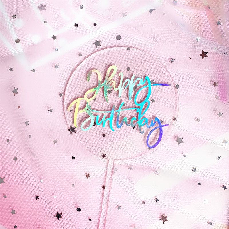 INS New Happy Birthday Akrilni nadjev za torte Laserski obojeni okrugli nadjev za torte za dječje rođendane Ukrasi za torte Baby Shower