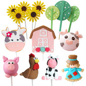 Dekoracija torte s farmskim životinjama Tema farme Prekrivač rođendanske torte Svinja Piletina Traktor Krava Figura Prekrivač torte za Baby Show Seoska zabava