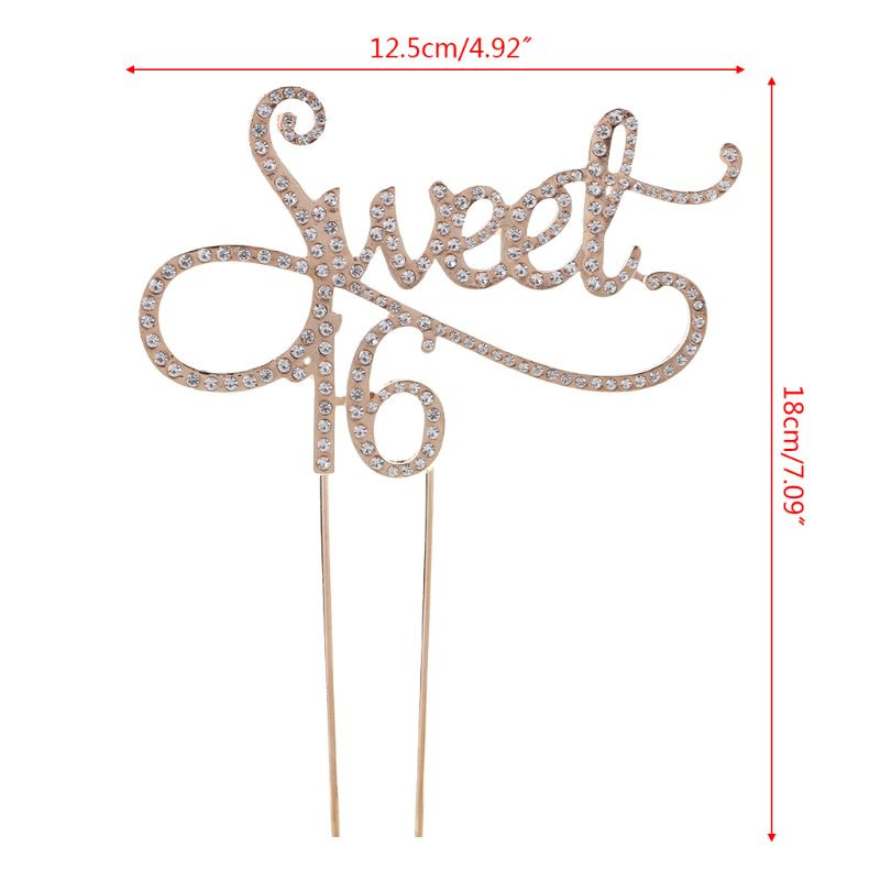 Sweet 16 Cake Topper Teme de petrecere a 16-a aniversare cu pentru decorare cu stras A F19B