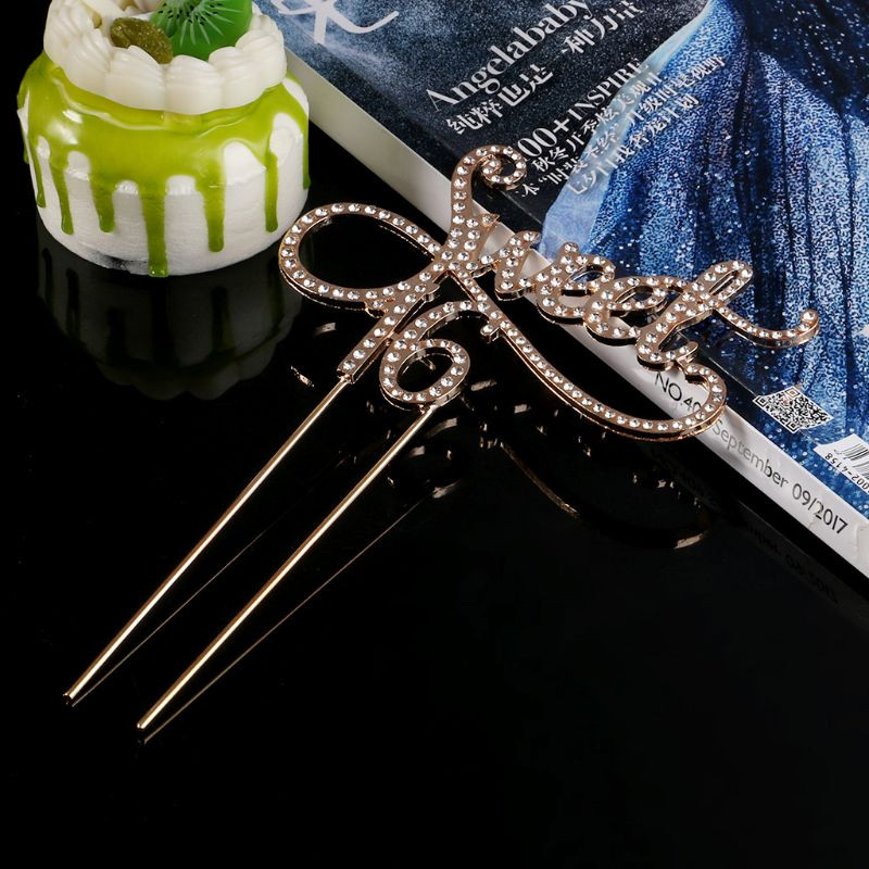 Sweet 16 Cake Topper Teme de petrecere a 16-a aniversare cu pentru decorare cu stras A F19B