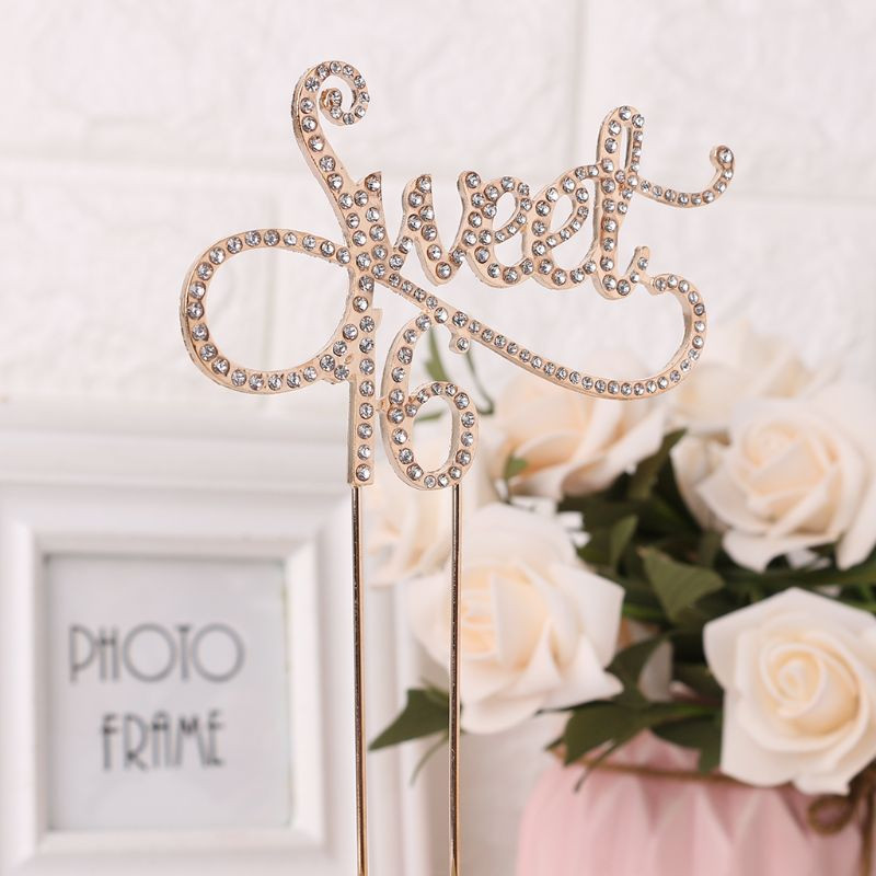 Sweet 16 Cake Topper Teme de petrecere a 16-a aniversare cu pentru decorare cu stras A F19B