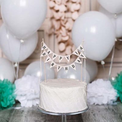 1 Gb. Rustic Birthday Cake Topper Mini Stilish Letter Birthday Cake Top Karogs Trīsstūrveida reklāmkarogs Wave Cupcake Desert 2023 New