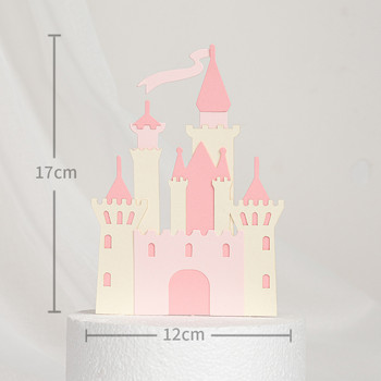 Стереоскопичен многослоен анимационен филм Fairy Tale Castle Cake Decoration Pink Blue Gold Cake Topper Happy Birthday Party Decor Kids