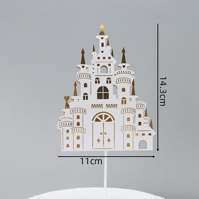 Stereoskopski višeslojni ukrasi za torte s dvorcem iz bajke iz crtića Ružičasto plavo-zlatni ukras za tortu za sretan rođendan, dječji dekor