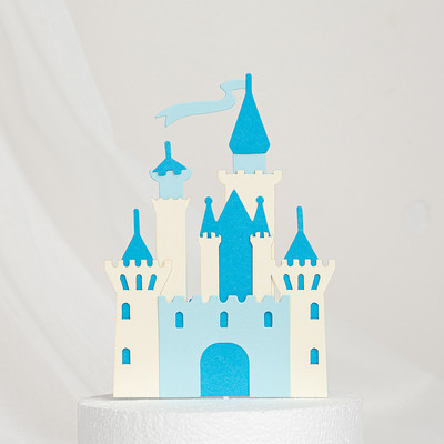 Stereoskopski višeslojni ukrasi za torte s dvorcem iz bajke iz crtića Ružičasto plavo-zlatni ukras za tortu za sretan rođendan, dječji dekor