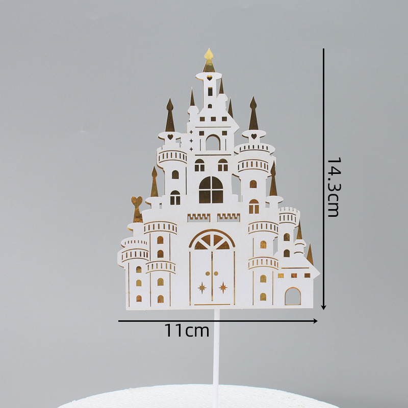 Stereoskopski višeslojni ukrasi za torte s dvorcem iz bajke iz crtića Ružičasto plavo-zlatni ukras za tortu za sretan rođendan, dječji dekor