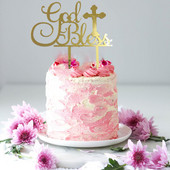 God Bless, akrilna slova, nadjev za tortu Rose Golden The Cross Bog blagoslovi nadjev za tortu za rođendansku zabavu, pribor za ukrašavanje torte