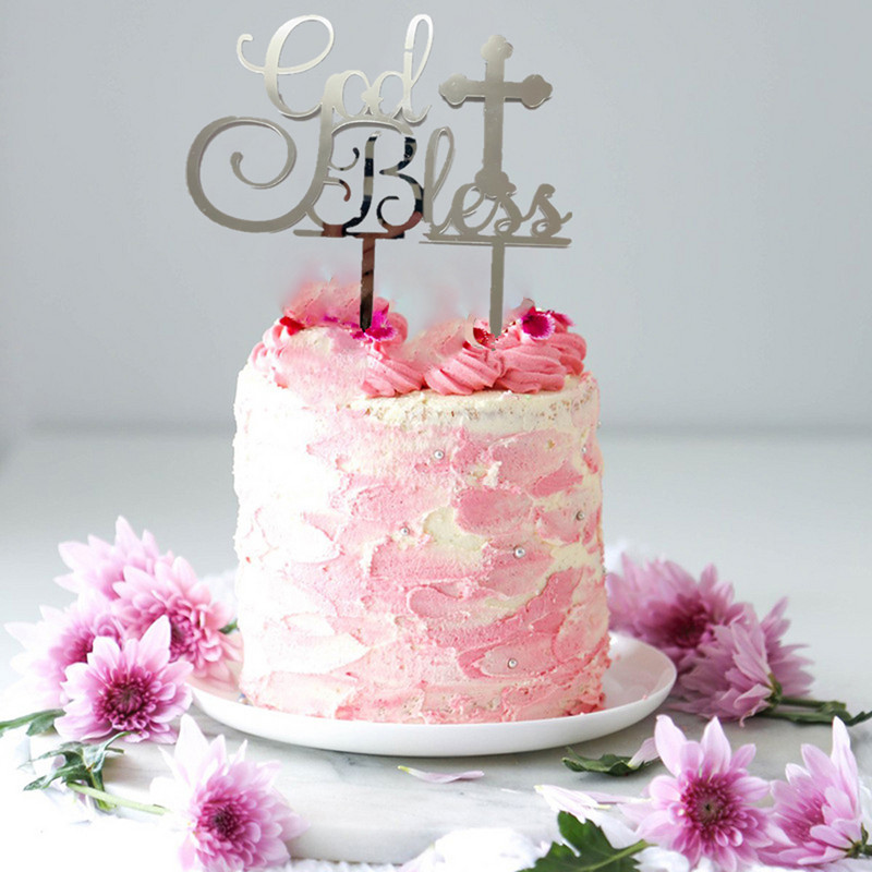God Bless, akrilna slova, nadjev za tortu Rose Golden The Cross Bog blagoslovi nadjev za tortu za rođendansku zabavu, pribor za ukrašavanje torte