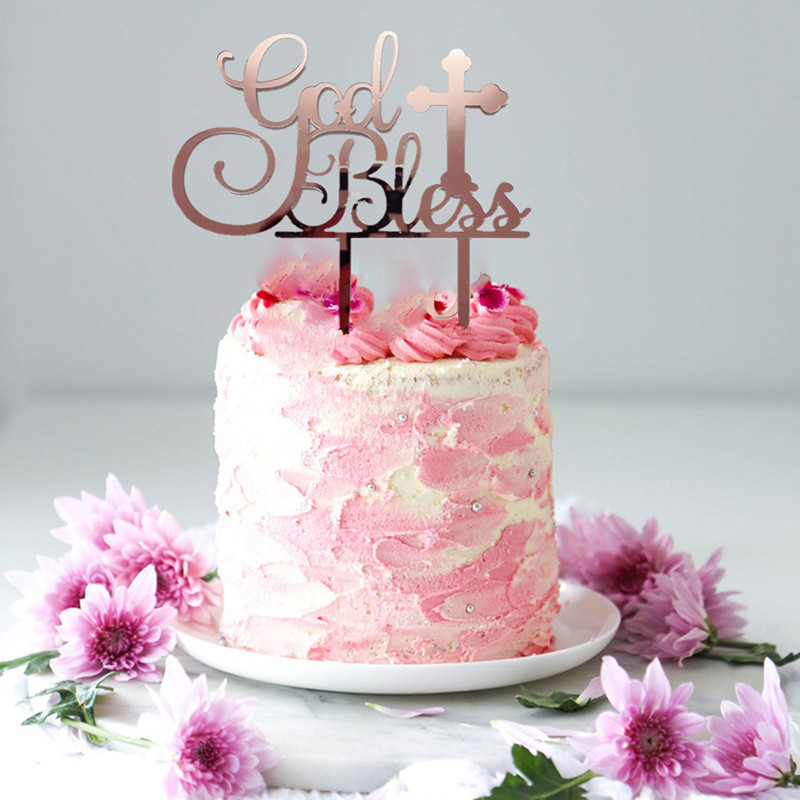 God Bless, akrilna slova, nadjev za tortu Rose Golden The Cross Bog blagoslovi nadjev za tortu za rođendansku zabavu, pribor za ukrašavanje torte