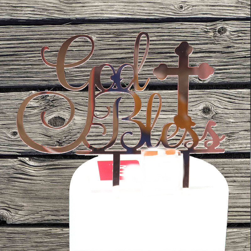 God Bless, akrilna slova, nadjev za tortu Rose Golden The Cross Bog blagoslovi nadjev za tortu za rođendansku zabavu, pribor za ukrašavanje torte