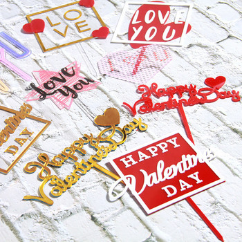 Ins New Love Wedding Cake Topper Честит Свети Валентин 2021 Златен Червен Сърце Топпер за Торта За Сватбена Годишнина Торта Декорации