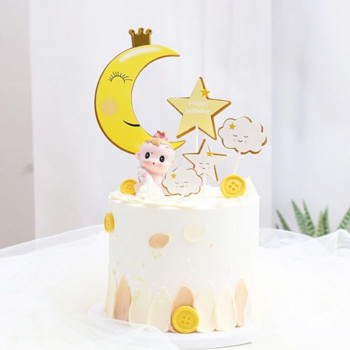 Moon Stars Happy Birthday Cake Topper Set Сладки облаци Cupcake Toppers за Baby Shower Kids Girl Birthday Party Cake Decorations