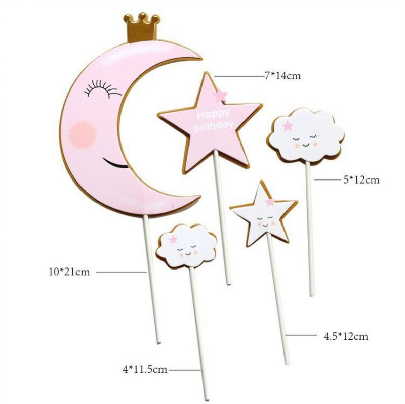 Moon Stars Boldog Születésnapi Tortafedő szett Aranyos Felhők Cupcake Toppers babazuhanyhoz Gyerekek Lányok Születésnapi Party tortadíszek