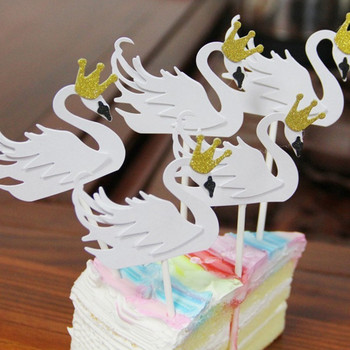 Елегантна бяла лебедова торта с фламинго, вмъкната картичка, горна украса за торта, годишнина, принадлежности за сватбено тържество, честит рожден ден, момиче