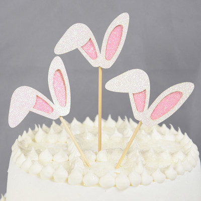 12/24 komada ružičastih svjetlucavih zečjih ušiju ukrasi za kolače za uskršnji zec Rođendan, vjenčanje, pribor za kolače za uskršnju zabavu