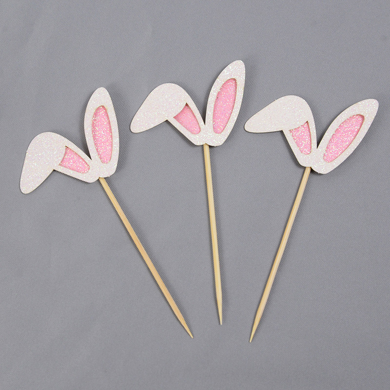 12/24 komada ružičastih svjetlucavih zečjih ušiju ukrasi za kolače za uskršnji zec Rođendan, vjenčanje, pribor za kolače za uskršnju zabavu