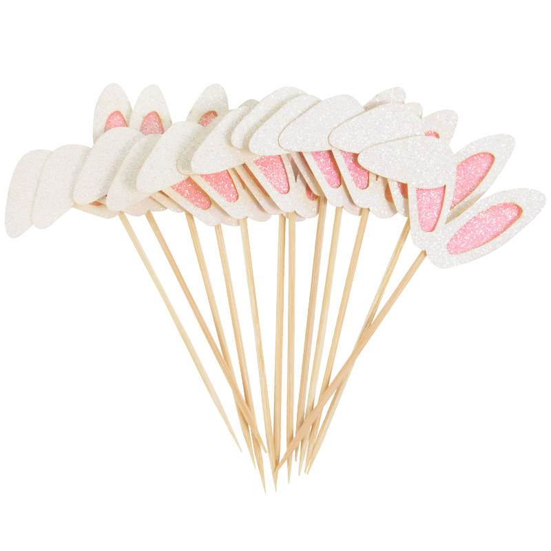 12/24 komada ružičastih svjetlucavih zečjih ušiju ukrasi za kolače za uskršnji zec Rođendan, vjenčanje, pribor za kolače za uskršnju zabavu