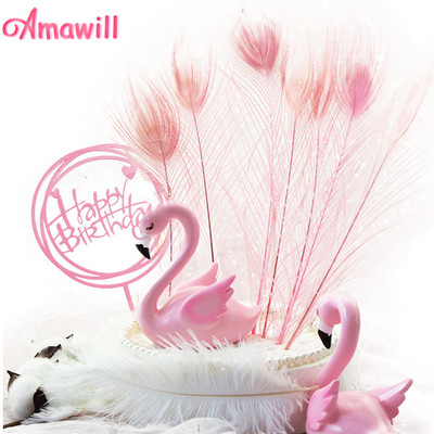 Amawill Pink Flamingo Happy Birthday Cake Topper Paabulinnu sulgedest Tordi kaunistused Baby Shower Pulmapeo kaunistamiseks