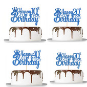 Kraljevsko plavi svjetlucavi papir Sretan 10. 15. 18. rođendan Prekrivač torte za muškarce Dječaci 20. 40. 70. rođendan Ukrasi za torte