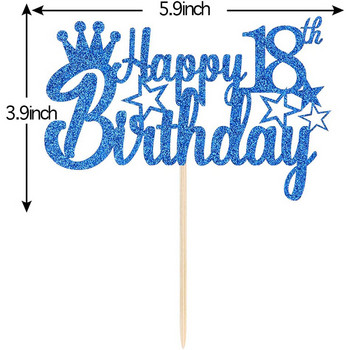 Royal Blue Glitter Paper Happy 10th 15th 18th Birthday Cake Topper за мъже Boy 20th 40th 70th Birthday Party Cake Decorations