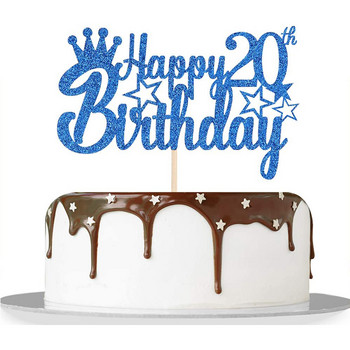 Royal Blue Glitter Paper Happy 10th 15th 18th Birthday Cake Topper за мъже Boy 20th 40th 70th Birthday Party Cake Decorations
