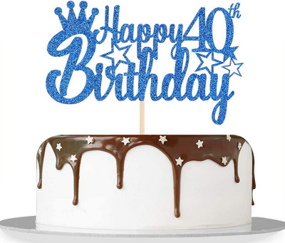 Kraljevsko plavi svjetlucavi papir Sretan 10. 15. 18. rođendan Prekrivač torte za muškarce Dječaci 20. 40. 70. rođendan Ukrasi za torte