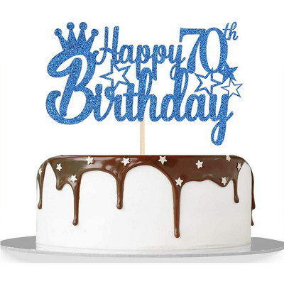 Kraljevsko plavi svjetlucavi papir Sretan 10. 15. 18. rođendan Prekrivač torte za muškarce Dječaci 20. 40. 70. rođendan Ukrasi za torte