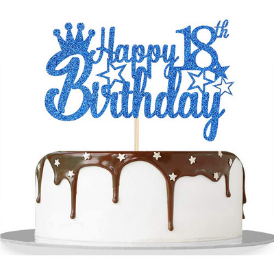 Kraljevsko plavi svjetlucavi papir Sretan 10. 15. 18. rođendan Prekrivač torte za muškarce Dječaci 20. 40. 70. rođendan Ukrasi za torte