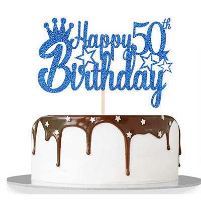 Kraljevsko plavi svjetlucavi papir Sretan 10. 15. 18. rođendan Prekrivač torte za muškarce Dječaci 20. 40. 70. rođendan Ukrasi za torte