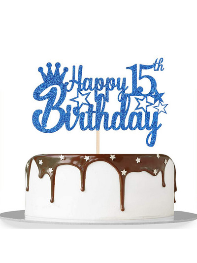 Kraljevsko plavi svjetlucavi papir Sretan 10. 15. 18. rođendan Prekrivač torte za muškarce Dječaci 20. 40. 70. rođendan Ukrasi za torte