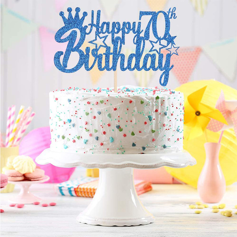 Kraljevsko plavi svjetlucavi papir Sretan 10. 15. 18. rođendan Prekrivač torte za muškarce Dječaci 20. 40. 70. rođendan Ukrasi za torte