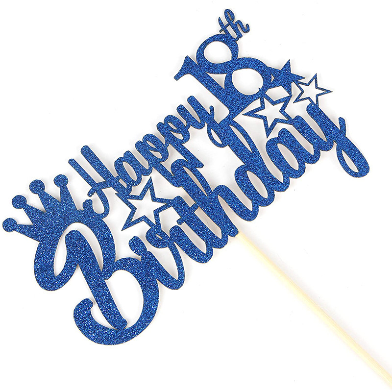 Kraljevsko plavi svjetlucavi papir Sretan 10. 15. 18. rođendan Prekrivač torte za muškarce Dječaci 20. 40. 70. rođendan Ukrasi za torte