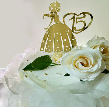 Нов Честит 15-ти рожден ден Акрилен топер за торта Golden Princess Baking Cake Topper за момичета Консумативи за декорация на торта за рожден ден