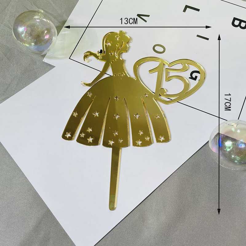 Noul Topper acrilic pentru tort pentru 15 ani, prințesă de aur pentru coacere, pentru fete, pentru petrecerea de aniversare, pentru decorarea tortului.