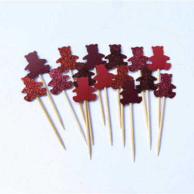 40db Teddy Bear Cupcake Fedők, Nemek szerinti semleges babazuhany dekoráció, Gyerekbuli kedvencek, Születésnapi tusolók