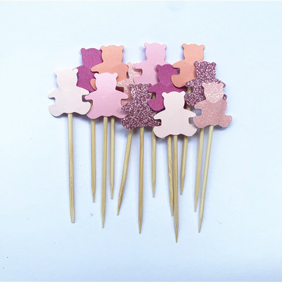 40db Teddy Bear Cupcake Fedők, Nemek szerinti semleges babazuhany dekoráció, Gyerekbuli kedvencek, Születésnapi tusolók