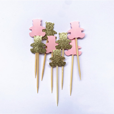 40db Teddy Bear Cupcake Fedők, Nemek szerinti semleges babazuhany dekoráció, Gyerekbuli kedvencek, Születésnapi tusolók