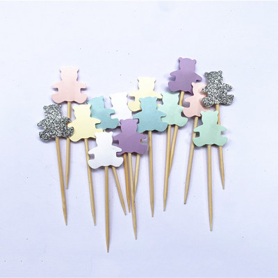 40db Teddy Bear Cupcake Fedők, Nemek szerinti semleges babazuhany dekoráció, Gyerekbuli kedvencek, Születésnapi tusolók