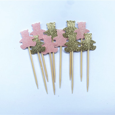 40db Teddy Bear Cupcake Fedők, Nemek szerinti semleges babazuhany dekoráció, Gyerekbuli kedvencek, Születésnapi tusolók