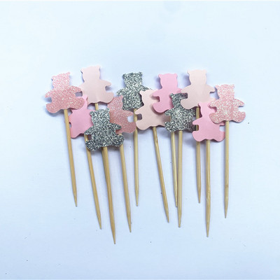 40db Teddy Bear Cupcake Fedők, Nemek szerinti semleges babazuhany dekoráció, Gyerekbuli kedvencek, Születésnapi tusolók