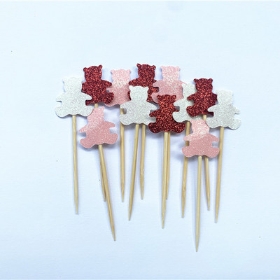 40db Teddy Bear Cupcake Fedők, Nemek szerinti semleges babazuhany dekoráció, Gyerekbuli kedvencek, Születésnapi tusolók