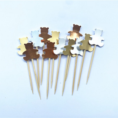 40db Teddy Bear Cupcake Fedők, Nemek szerinti semleges babazuhany dekoráció, Gyerekbuli kedvencek, Születésnapi tusolók