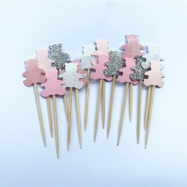 40db Teddy Bear Cupcake Fedők, Nemek szerinti semleges babazuhany dekoráció, Gyerekbuli kedvencek, Születésnapi tusolók